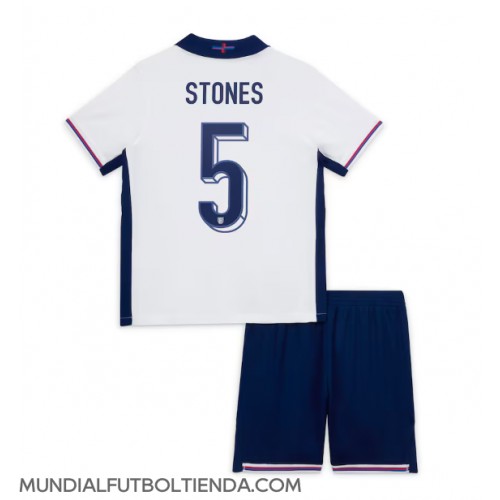 Camiseta Inglaterra John Stones #5 Primera Equipación Replica Eurocopa 2024 para niños mangas cortas (+ Pantalones cortos)